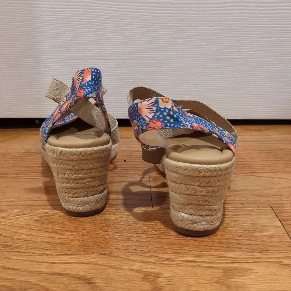 Boho Festival Floral Espadrille Wedge Sandals Easy Spirit‎ Blue Comfort 8W Indie